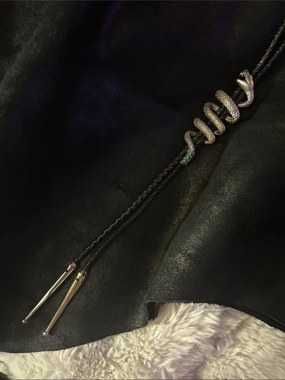 Snake wrapped Bolo tie Necklace-Silver with turquoise embellishments